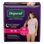 Depend, Adult Absorbent Underwear, Night Defense, Women’s, Medium (15 Underwear)