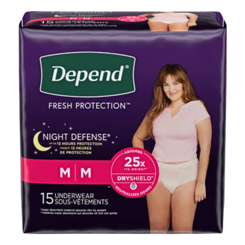 03600047918 Depend, Adult Absorbent Underwear, Night Defense, Women’s, Medium (15 Underwear) - Image 1