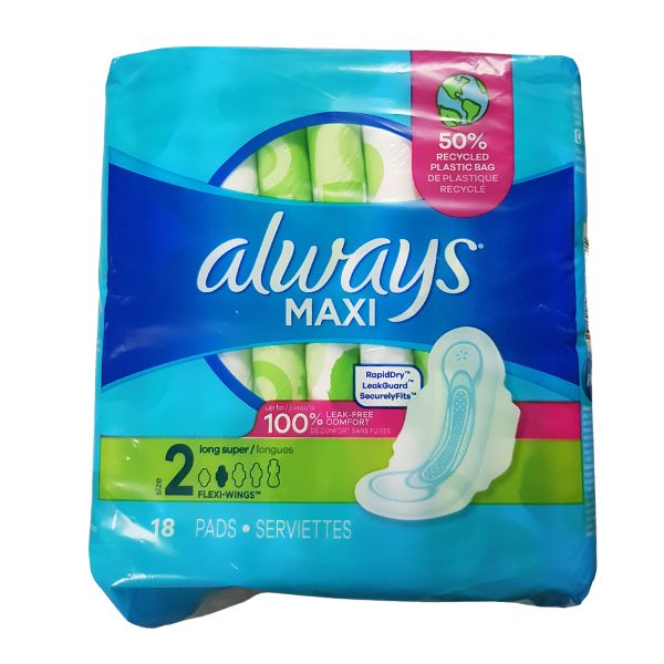 03077203368 Always Maxi Pad With Wings (18 Pads) - Image 1