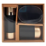 Pacific Club, Ceramic Bath Accessories Set, Black & Gold (3 Piece)