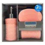 Barbara Homes, Ceramic Bath Accessories Set, Pale Salmon (3 Piece)