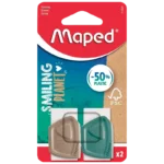 Maped, Ergonomic Erasers, Smiling Planet, Brown/Turquoise (2 Pack)